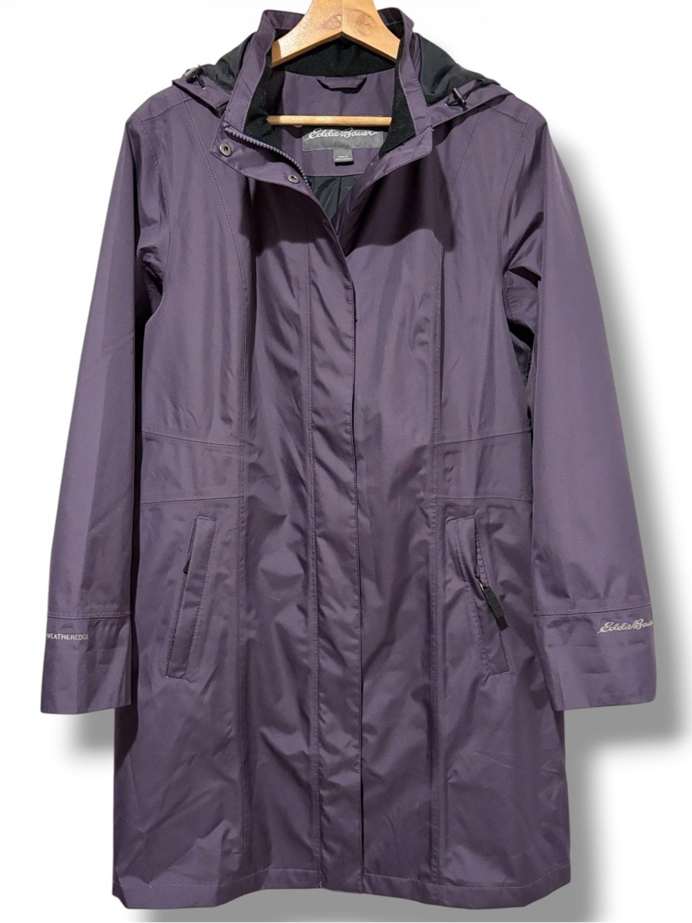 Eddie Bauer Women's Purple Trench Coat "Girl on the Go" Hooded Waterproof Size L - Picture 2 of 16